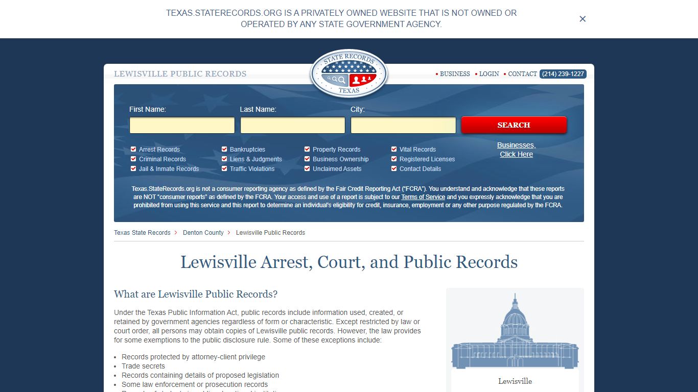 Lewisville Arrest and Public Records | Texas.StateRecords.org