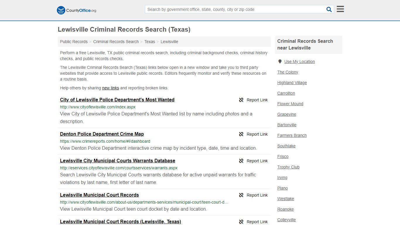 Lewisville Criminal Records Search (Texas) - County Office